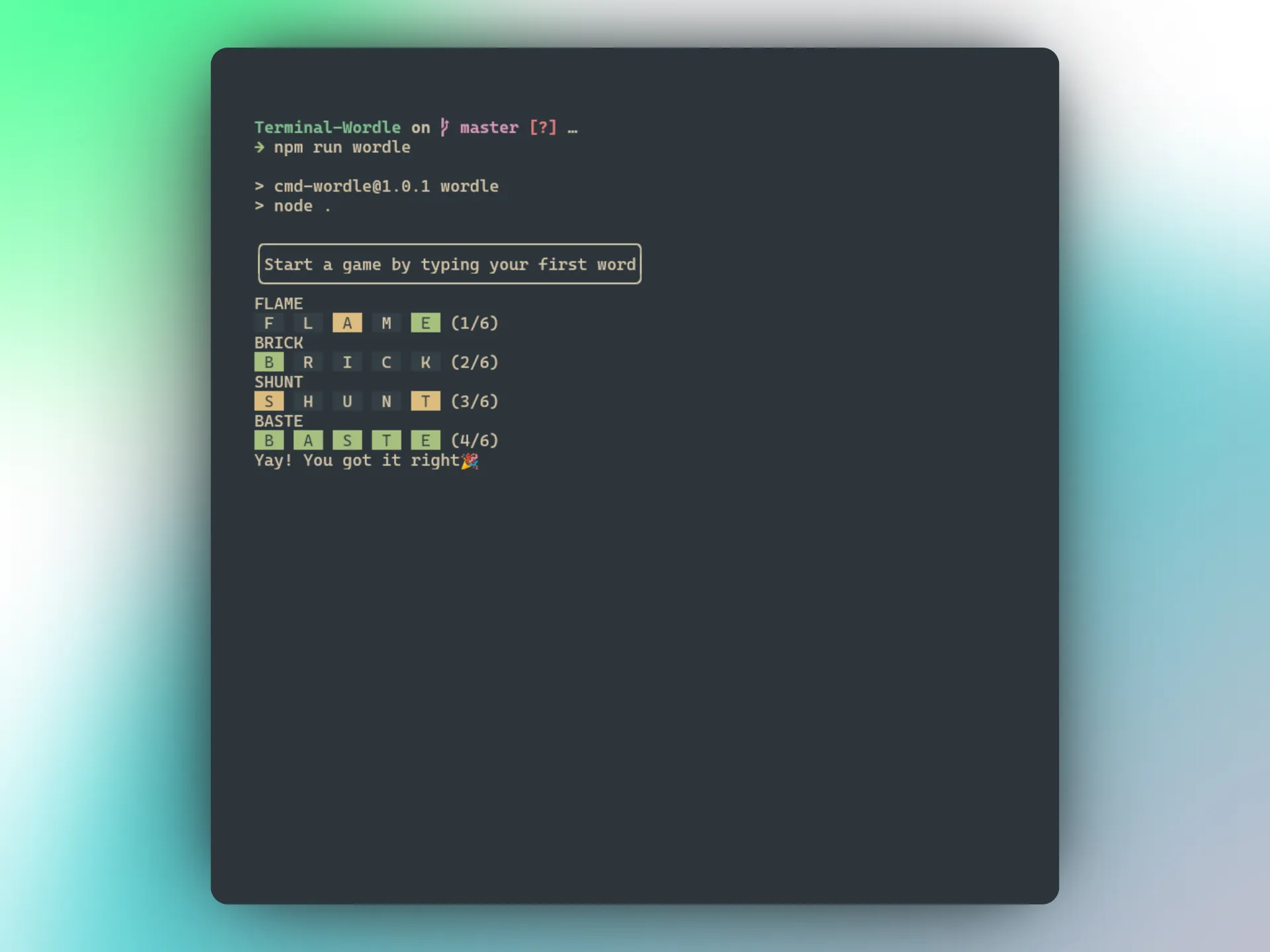 Terminal Worlde - A version of the New York Time's popular game wordle, but for the commandline.